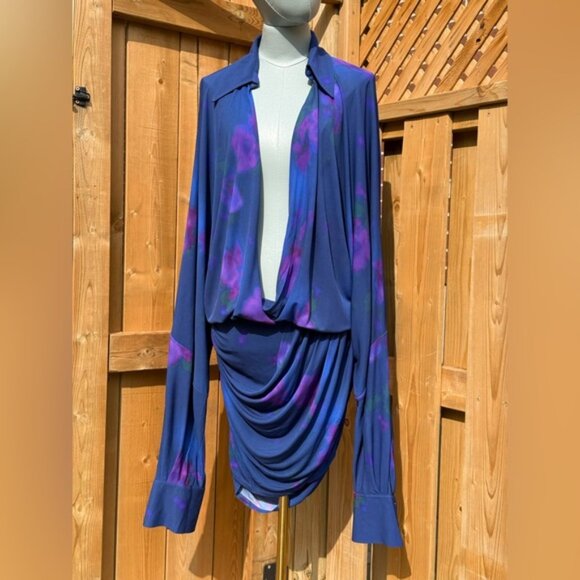 🆕 RAT & BOA 🧿 NWOT Volana Blue and Purple Floral Printed Cowl Neck Mini, Sz XL - Picture 3 of 15